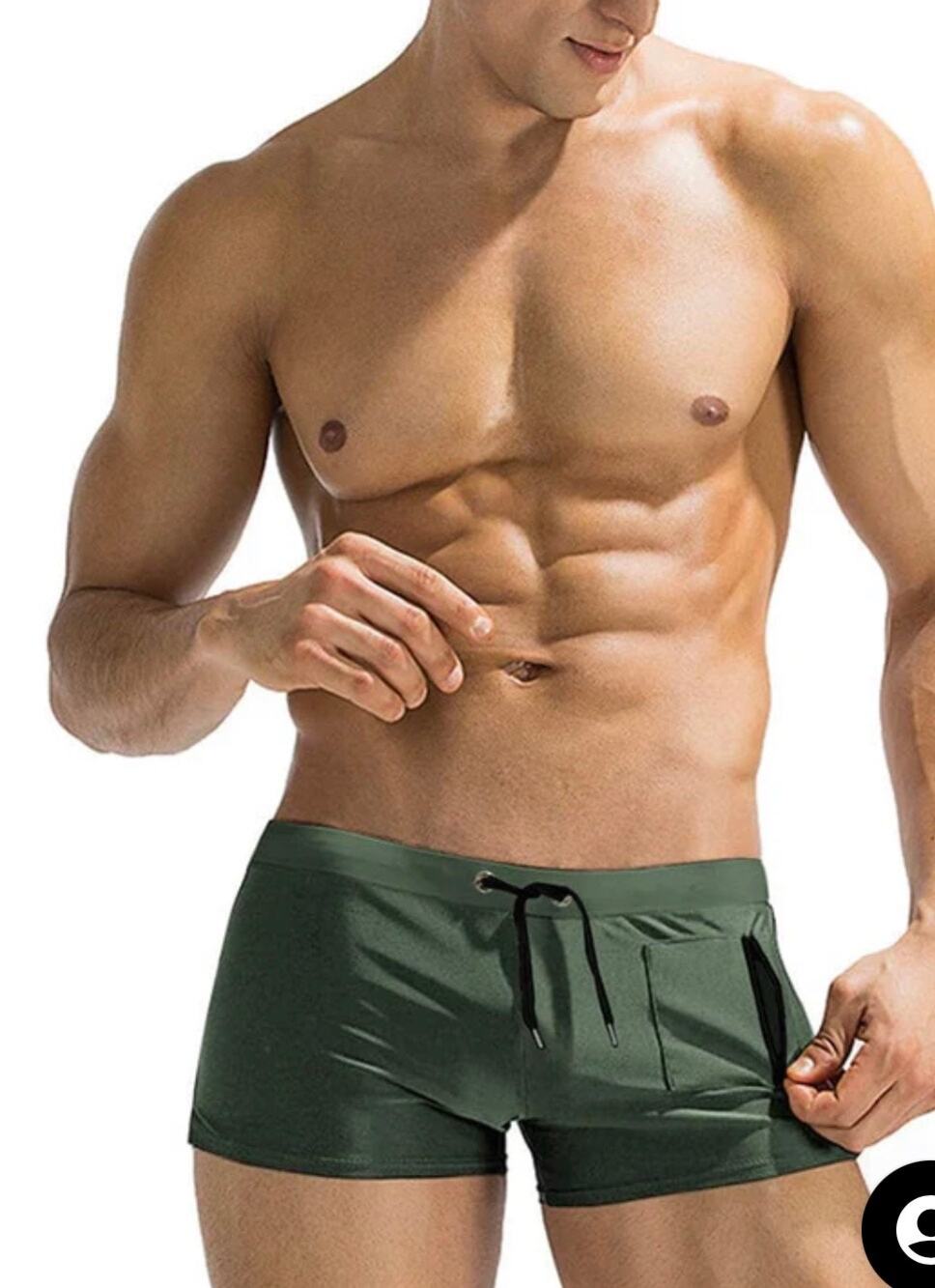 Coofandy Men Green Swim Trunks Quick Dry Board Shorts Zip Pockets Size S New